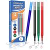 GutSache 12 ricariche cancellabili di ricambio per Pilot FriXion Ball & Clicker & Eberhard Faber penne, cartucce di inchiostro termosensitive, ricariche in gel cancellabili, 4 colori