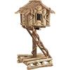Relaxdays Casetta per Uccelli da Terra, Supporto Scala Nido Decorativo, Legno non Trattato, Realizzata a Mano, Naturale