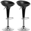 BAKAJI Set 2 Sgabelli Bar Cucina Design Moderno Base in Acciaio Cromato Seduta in ABS Sgabello Girevole con Altezza Regolabile e Poggiapiedi (Nero)