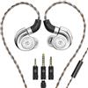 SABAJ TRN Conch - Auricolari in-ear HiFi con microfono a doppio driver da 10 mm, cavo staccabile e 3 ugelli intercambiabili, include jack da 2,5 mm/3,5 mm/4,4 mm (argento)