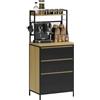 HOMCOM Mobile da cucina buffet industriale con 3 cassetti, piano di lavoro, ripiano e 4 ganci, mobile a microonde per sala da pranzo, soggiorno, 60x40x132cm, legno naturale