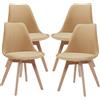 [en.casa] Set 4 Sedie con Gambe in Legno di Faggio e Scocca Rivestita in Velluto a Coste Seduta Imbottita Design Ergonomico per Sala Pranzo Cucina Ufficio - Giallo Senape