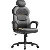SONGMICS Sedia da Ufficio, Sedia da Gaming, Regolabile in Altezza, PU e Cotone-lino, Poggiatesta Regolabile, Braccioli Imbottiti, Schienale Oscillante, Portante 150 kg, Nero Classico OBG066B01