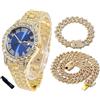 HALUKAKAH Orologio Diamanti Iced Out per Ragazzi - Placcato Oro 18 Carati/Platino,Quadrante Verde/Blu/Rosso 42mm,Lunghezza 20cm,Opzionale con Catena Cubana e Strumento di Regolazione - Scatola Regalo