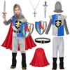 TOSZOLY Costume Cavaliere Bambino, Medievale con Cape Casque Épée Bouclier, Carnevale, Regalo per Bambino, Ragazzo, Costume Cavaliere per Compleanno Cosplay (M, 3-4 Anni)