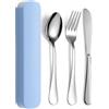 JIEYUCHU 3 Pezzi Posate da Viaggio, Posate da Campeggio Kit Acciaio Inox, Set di Posate con Custodia Portatile, Coltello, Forchetta, Cucchiaio per Viaggi, Campeggio, Ufficio, Scuola (Blu)