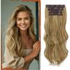 Sofeiyan Extension Capelli Clip 4PCS 50 cm Ondulati Posticci Sintetici Morbidi Naturali Fermagli Antiscivolo Invisibili Capelli Estensioni a Clip per Donna, Castano Chiaro con Biondo Cenere