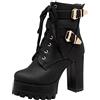 SJJH Stivaletti da donna con plateau con tacco alto e borchie, nero 1, 47 EU
