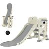 AIYAPLAY Scivolo per Bambini Pieghevole con Canestro e Palla da Basket, in PP e HDPE, 146x52x65 cm, Grigio e Crema | Aosom Italy