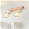 LVWIT Faretti LED da Soffitto Orientabili Bianco, Faretto da Interno con 2 Lampadine LED E27, Base di Legno, Faretti Soffitto Retrò per Barra, Salotto,Cameretta, Cucina (Lampadine Escluse)