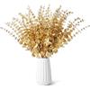 Wekuw Piante Eucalipto 3 Stili di Artificiali Rami Decorativi per Vaso Foglie Finte per Decorazioni Foglie Eucalipto Artificiali per Balcone Matrimoni Casa Festa (24 Eucalipti dorati)