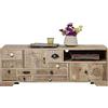 Kare Design TV - Board Puro Basso con Decorazioni intagliate a Mano, in Vero Legno Marrone Chiaro, per Soggiorno, 45 x 125 x 40 cm