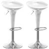BAKAJI Set 2 Sgabelli Bar Cucina Design Moderno Base in Acciaio Cromato Seduta in ABS Sgabello Girevole con Altezza Regolabile e Poggiapiedi (Bianco)