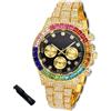 HALUKAKAH Orologio con Diamanti in Oro per Ragazzi,Adolescenti,Bambini - Placcato in Oro 18 Carati,Quadrante Nero 40mm,Quarzo Giapponese - Lunghezza 18.5cm,con Strumento Regolatore - per Compleanni