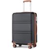 KONO Valigia Media Rigida Trolley Medio da Viaggio 24 pollici in ABS Leggero e Resistente Valigie con 4 Ruote Rotanti TSA Lucchetto, 65x44x25.5cm, Nero/Marrone