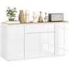 HOMCOM Credenza Cucina con 3 Armadietti a 4 Ante, Mobile Cucina Moderna con Cassetto, Ripiano Regolabile e Ante Soft-Close, Madia in Legno MDF per Soggiorno, Sala da Pranzo, 140x40x75 cm, Bianco