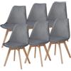 [en.casa] Set 6 Sedie con Gambe in Legno di Faggio e Scocca Rivestita in Velluto a Coste Seduta Imbottita Design Ergonomico per Sala Pranzo Cucina Ufficio - Grigio
