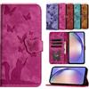 TEDTIKJT Cover per Samsung Galaxy S24 FE 6.7 Custodia Pelle PU Flip Custodia Magnetica Protettiva Cover a Libro Portafoglio Supporto Custodia per Samsung Galaxy S24 FE Cover,Farfalla Gatto Rosso Rosa
