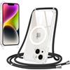 Jrkvniv Magnetica Trasparente Cover per iPhone 14/iPhone 13 con Cordino, Compatibile con Magsafe, Trasparente Ultra Sottile Silicone TPU Antiurto Custodia con Collana Laccio per iPhone 14, Nero