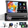 Hikity [4+64GB] Android 15 Autoradio, CarPlay Android Auto Wireless Radio, Retrattile Manuale IPS Schermo 7 Auto Radio Bluetooth Mirror Link Navi GPS EQ WiFi FM RDS USB MIC AI DSP