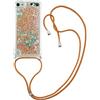 COTDINFORCA Compatible with iPod Touch 7 Custodia Bling Liquid Cases Glitter Sparkle Floating Silicone Shockproof Phone Cover per iPod Touch 5/6 / 7 Case Lanyard TPU Gold Love YB.