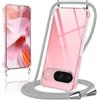 Coiwxmoi Cover per Google Pixel 9 con Cordino 6.3,Trasparente Custodia con Laccio Tracolla Corda Catena Cinghia,Ultra Morbido Silicone TPU Antiurto Case per Google 9, Grigio Chiaro