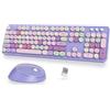 SbocKeeb Tastiera e Mouse Senza fili,Americana QWERTY Cute Tastiera Wireless con Tastierino Numerico,2.4 GHz Retro Macchina Da Scrivere Full-size with Tasti Rotondi(Colorful Purple)