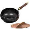 Generico Wok Cinese Con Manico In Legno Da 24 Cm, Wok In Ghisa Con Coperchio, Pentola In Ferro Per Fornelli Elettrici, Cinese Senza Rivestimento Chimico, Padella In Ghisa Fatta A Mano, Diametro
