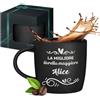 Maverton Tazza da caffè latte o tè in ceramica - 400 ml - Incisione personalizzata - Bicchiere con manico per bevande per Lei - Tazze da colazione per compleanno donna - Interno nero - sorella