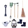 ANCLLO Set di 8 attrezzi da giardino per casa delle bambole in miniatura Mini ornamento Mobili da giardino con lampione Spazzatrice Scopa Vanga Pestello Rastrello ecc.