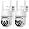 Codnida 2K Telecamera Wi-Fi Esterno/Interno Kit da 2, 360°PTZ Videocamera con 24/7 Recording, Tracciamento Automatico, PIR Rilevamento Umano, Allarme Sonoro e Luminoso, Supporto Scheda SD 128G
