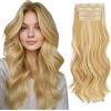 Sofeiyan Extension Capelli Clip 4PCS 50 cm Ondulati Posticci Sintetici Morbidi Naturali Fermagli Antiscivolo Invisibili Capelli Estensioni a Clip per Donna, Biondo Dorato Scuro con Biondo Beige