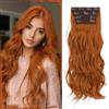 Sofeiyan Extension Capelli Clip 4PCS 50 cm Ondulati Posticci Sintetici Morbidi Naturali Fermagli Antiscivolo Invisibili Capelli Estensioni a Clip per Donna, Castano Ramato