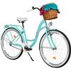 MILORD Bicicletta Comfort Colore del Mare a 1 velocità da 28 Pollici con cestello e Marsupio Posteriore, Bici Olandese, Bici da Donna, City Bike, retrò, Vintage