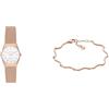 Skagen Orologio da donna Grenen Lille a energia solare e bracciale Essential Waves, acciaio inossidabile tonalità oro rosa, Set