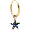 SINGULARU - Orecchino Singolo Cerchio Stella Blu. Argento Sterling con Placcatura in Oro 18 Kt e Zirconia. Gioielli per Donna.