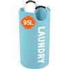 IHOMAGIC Grande Cesta Portabiancheria in Tessuto, 95L Cesto Biancheria Sporca per Bagno, Cesto per i Panni Sporchi con Manico in Alluminio, Cestino Portabiancheria Pieghevole per Hotel, Soggiorno, Blu