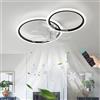 YUNZI 2 Cerchi Design Ventilatore da Soffitto con Luce E Telecomando Silenzioso Motore DC LED Dimmerabile Lampadari Ventola 6 velocità per Camera da Letto Soggiorno Plafoniera con Ventilatore-Black