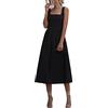 Generic Elegante abito da sera da donna, lungo, linea ad A, abito da sposa, scollo quadrato, senza maniche, da cocktail, da festa, da principessa, da damigella d'onore, Nero , XL