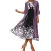 ThiCc Abito midi da donna in chiffon floreale con giacca, elegante set di due pezzi, abito estivo per matrimonio con cardigan lungo, linea ad A, maniche a 3/4, casual, vacanze, feste, cocktail, Viola, L