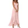 Minetom Vestito da Cerimonia Donna Elegante Spaghetti Maxi Vestiti da Cocktail Vita Alta Senza Manica High Low Chiffon Volant Lungo Abiti da Sera A Rosa Chiaro XXL