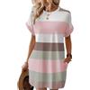 Generic Abito Casual a Righe da Donna con Scollo Rotondo, Ampio Abito Casual a Maniche Corte con Scollo Rotondo per Donna (Light Red,S)