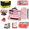 WDZREE Switch Lite Accessories Bundle, Kit con custodia per il trasporto, Custodia in TPU con protezione dello schermo, Dock di ricarica, Playstand, Custodia per carte di gioco, Cavo USB, Pennino, Impugnatura per pollice per Nintendo Switch Lite (rosa)