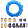 HUAZIZ Aria Pneumatica PU Tubo 6 mm OD 4 mm ID, 5 M PU Tubo Aria Blu, con 8 Pezzi Connettori Raccordi Rapidi a Pressione Pneumatica