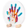 Patrocle Kit Impronte Famiglia 4 Nacré - Idee Regalo Personalizzate - Kit Nascita Neonati Decorazione - Impronte Mani Piedi Plexiglass - Supporto Legno Naturale - Regalo Famiglia Made in France