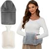 Thimmamma Borsa dell'acqua calda con coperchio, borsa dell'acqua calda grande da 2 litri con tasca per le mani, copertura in morbido pile, borsa dell'acqua calda in gomma con copertura grigia, per schiena,