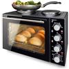 EMERIO MO-125236.4 - Forno da 32 litri + 2 piani cottura | Convezione aria + calore superiore/inferiore | Timer + regolatore di temperatura | con teglia e griglia | forno da tavolo compatto per pizza