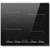 NOXTON Piano Cottura a Induzione 4 Fuochi, 7200W Piani Cottura Elettrico Domino Incasso, 60cm Piastra Induzione di Scivolo con Boost, Timer, Sensore Sicurezza Blocco, Senza Spina, Nero