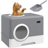 PawHut Lettiera PawHut con coperchio, lettiera con paletta, 2 uscite, toilette per gatti fino a 4 kg, plastica, grigio, 52 x 41 x 38,5 cm