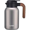 Luvan 68oz Caraffa Termica 2 Litri,Caraffa Termica a Doppia Parete Sottovuoto,Termos caffè con Coperchio e Impugnatura in Legno Massello Isolata 12h Calore&24h Freddo Ritenzione per tè,Acqua,caffè(Argento)